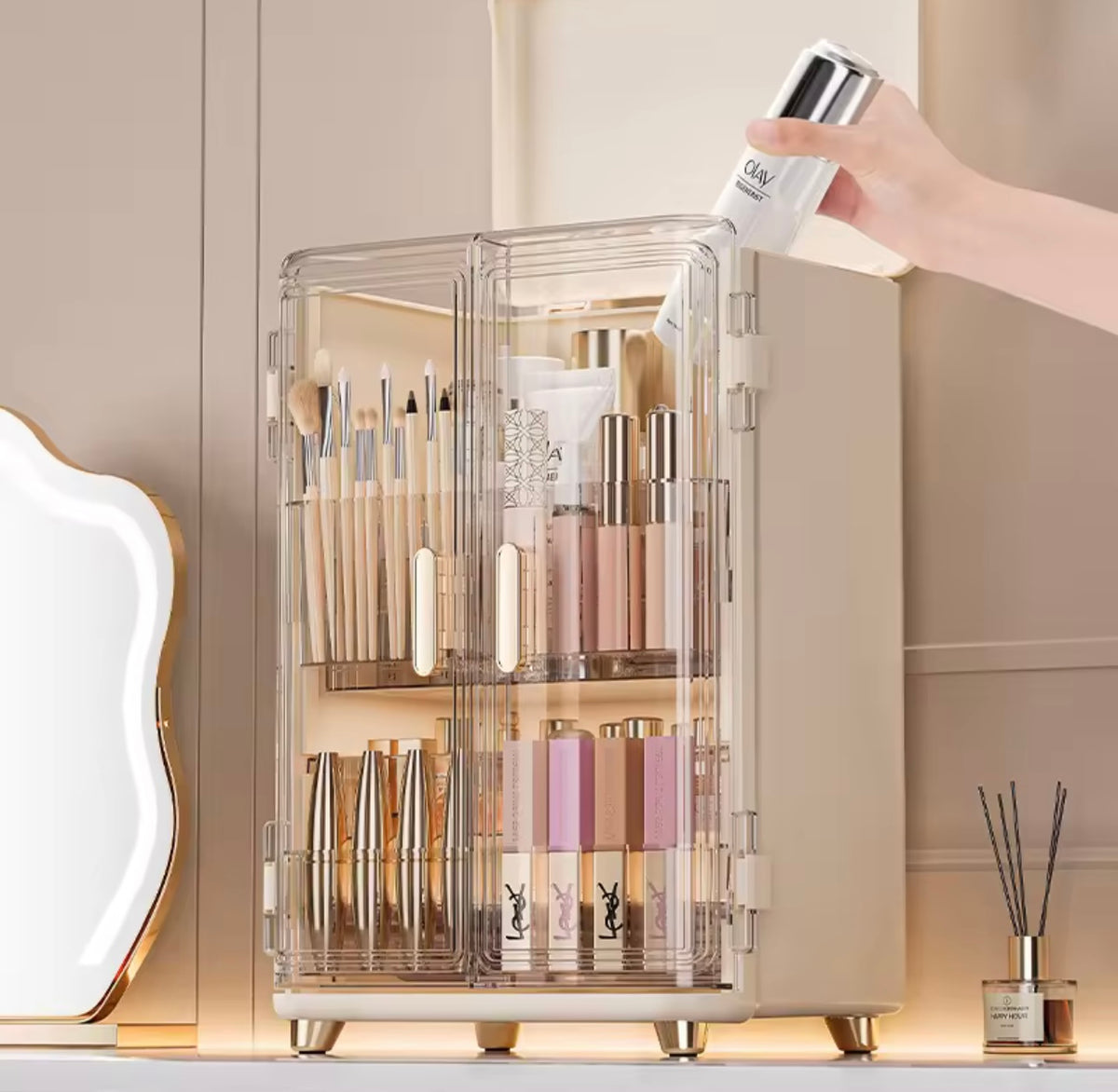 Double Door Makeup Storage Box with 2-Drawers