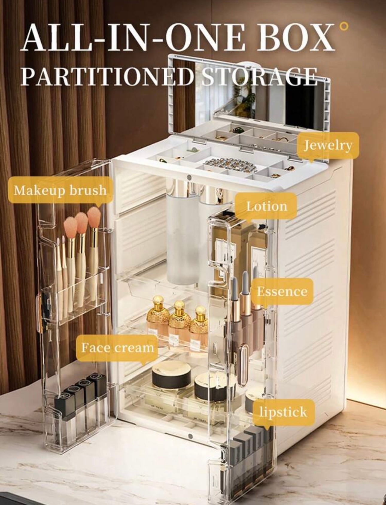 Large Cosmetic Display Cabinet with Drawers & Jewellery Box with Mirror