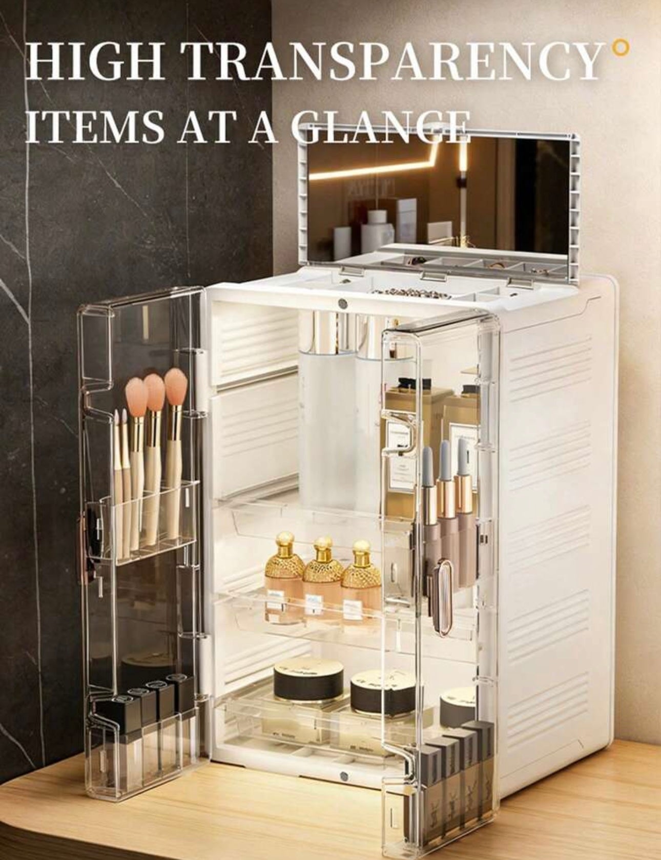 Large Cosmetic Display Cabinet with Drawers & Jewellery Box with Mirror
