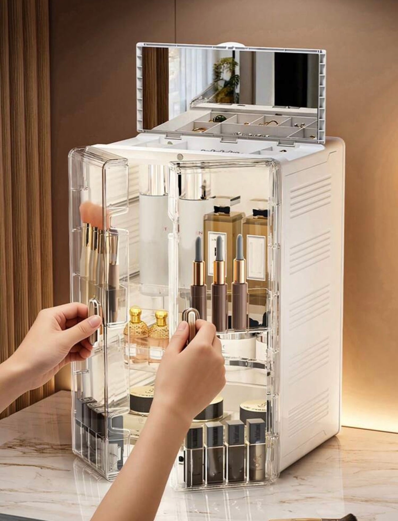 Large Cosmetic Display Cabinet with Drawers & Jewellery Box with Mirror