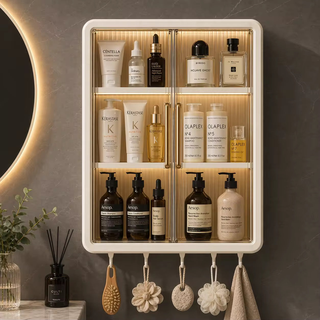 Wall-Mounted Dustproof Skincare & Cosmetic Storage Cabinet for Washroom+Bedroom