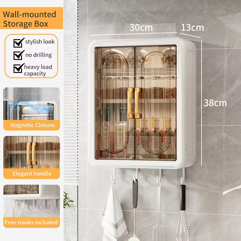 Wall-Mounted Dustproof Skincare & Cosmetic Storage Cabinet for Washroom+Bedroom