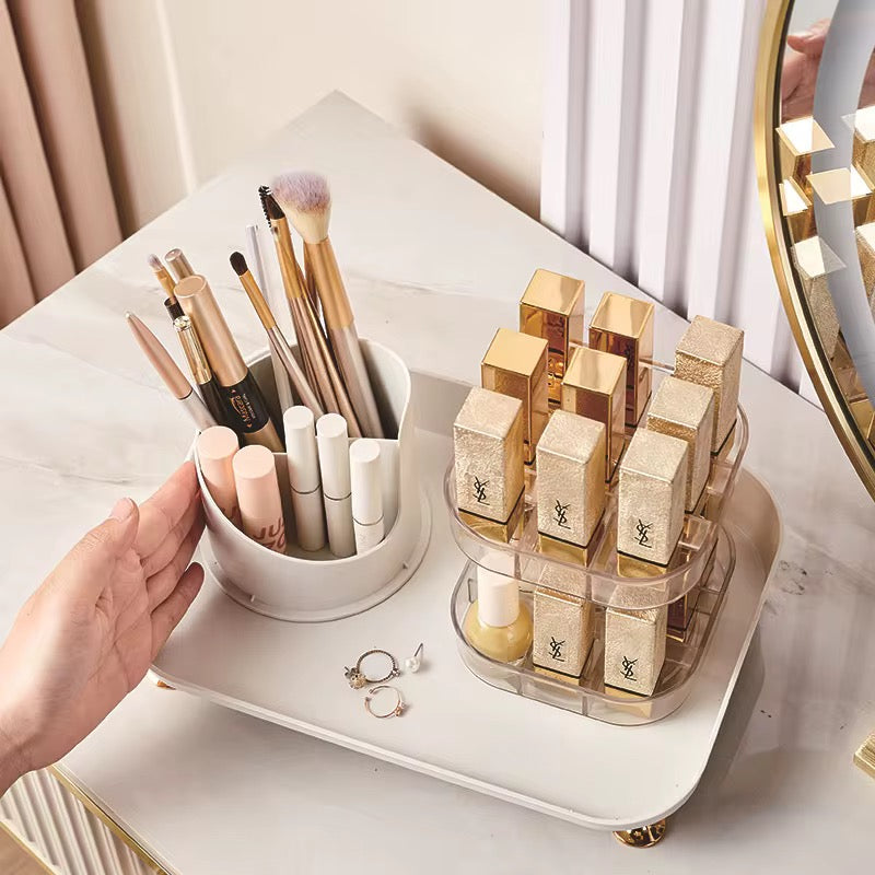 Luxury 360° Rotating Lipstick Organizer & Makeup Brush Holder