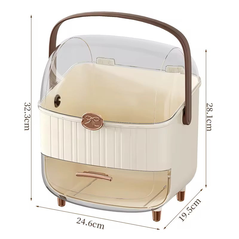 Luxury Dustproof Cosmetic Organizer with Drawer & Carry Handle