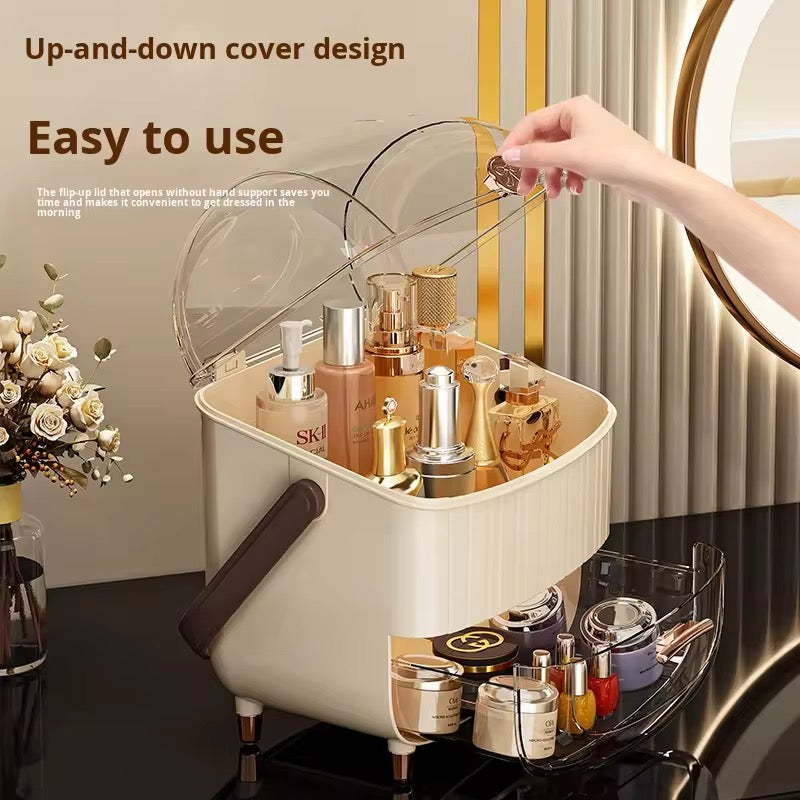 Luxury Dustproof Cosmetic Organizer with Drawer & Carry Handle
