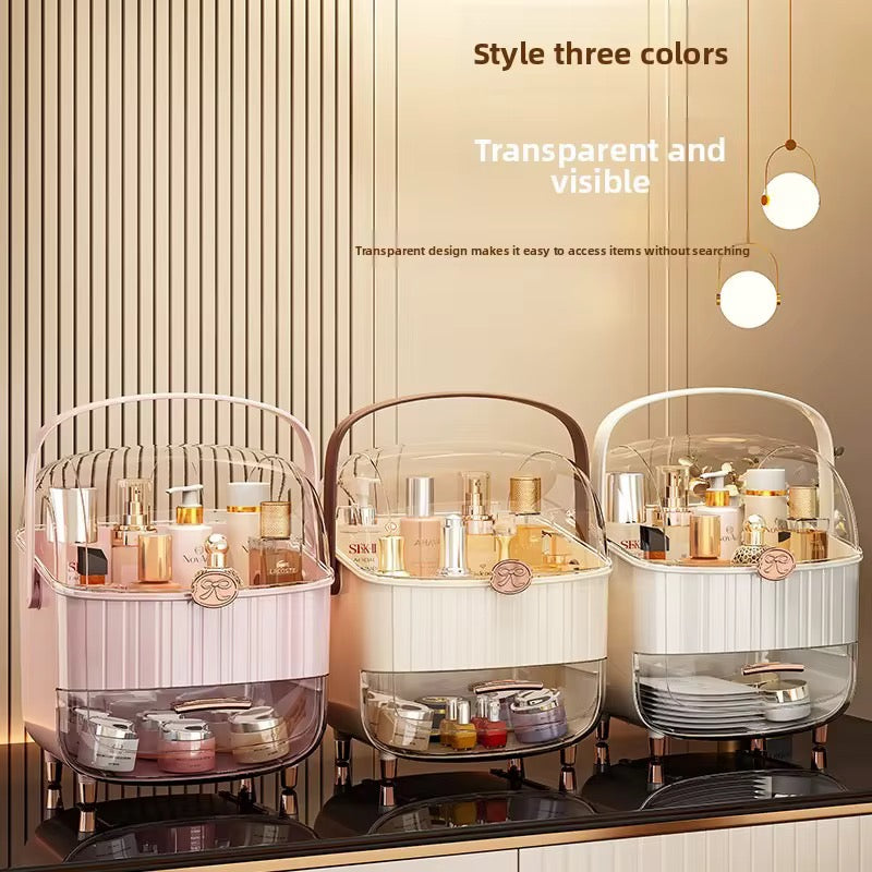 Luxury Dustproof Cosmetic Organizer with Drawer & Carry Handle