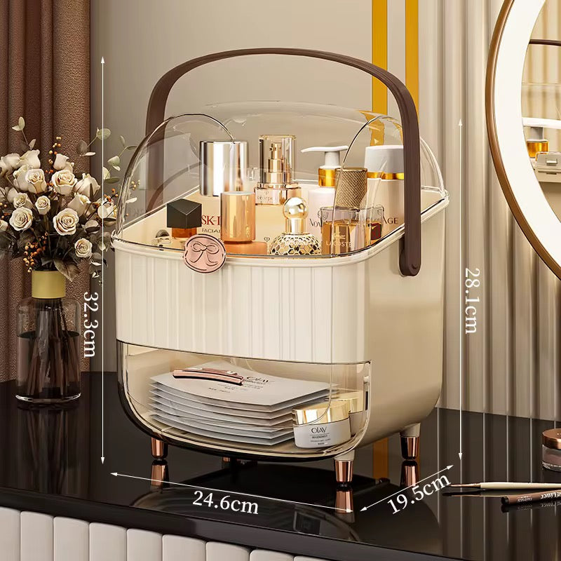 Luxury Dustproof Cosmetic Organizer with Drawer & Carry Handle