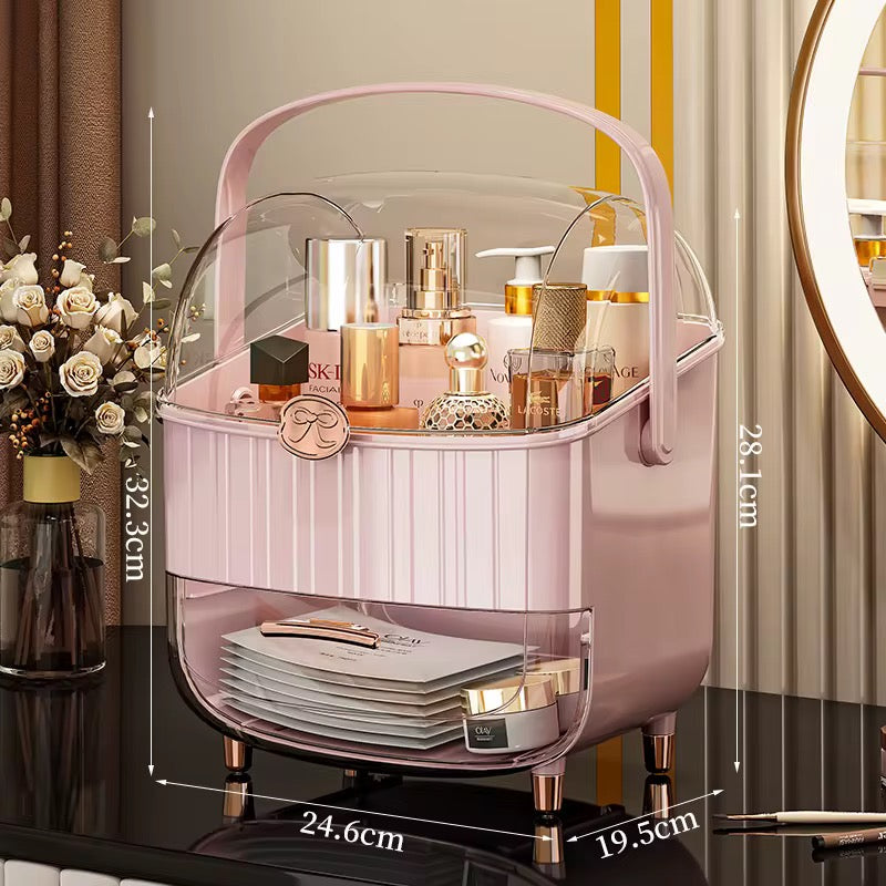 Luxury Dustproof Cosmetic Organizer with Drawer & Carry Handle
