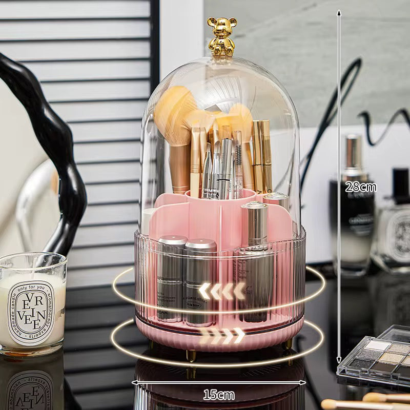 Luxury 360° Rotating Dustproof Makeup Brush & Cosmetic Organizer
