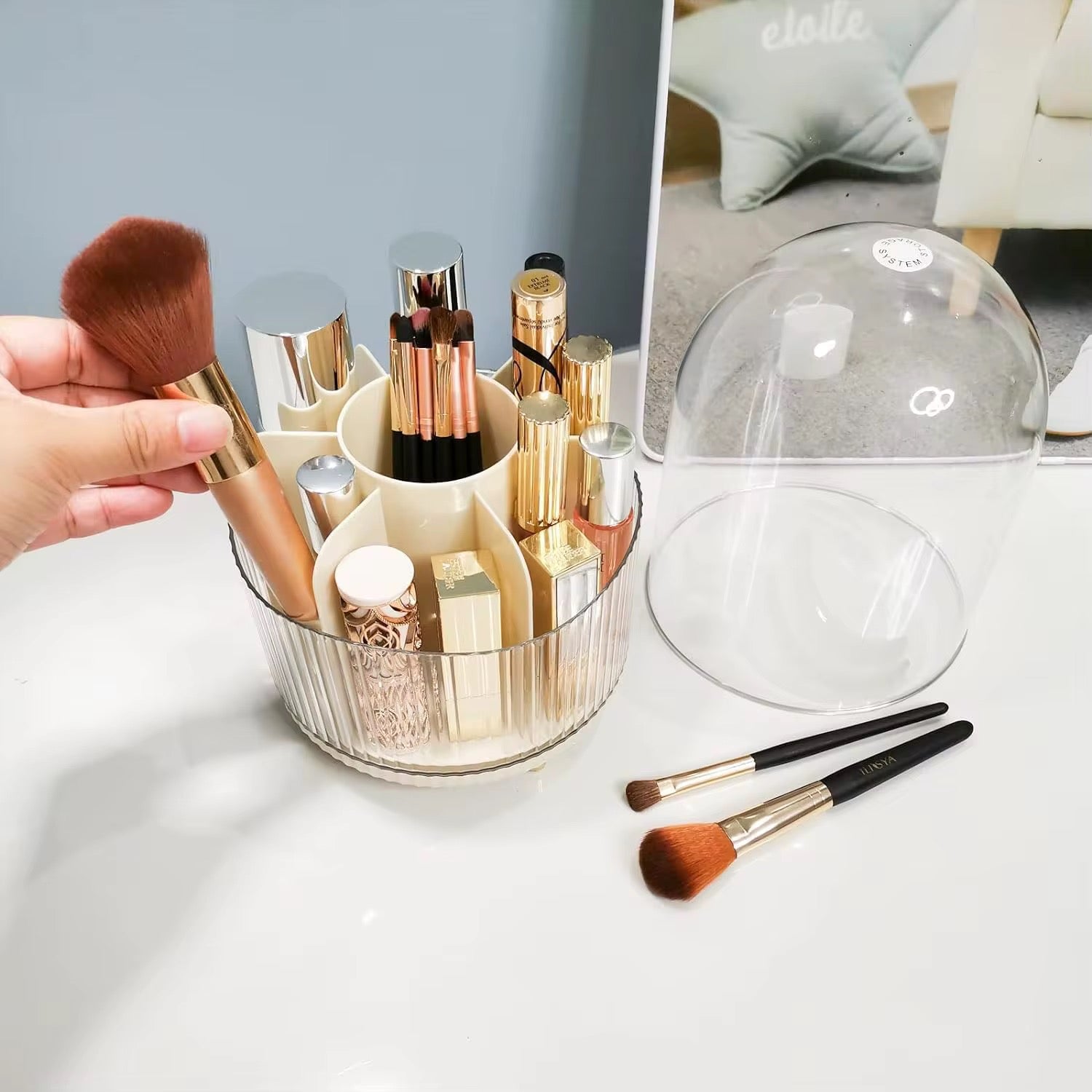 Luxury 360° Rotating Dustproof Makeup Brush & Cosmetic Organizer