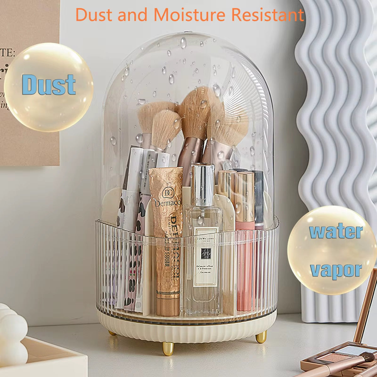 Luxury 360° Rotating Dustproof Makeup Brush & Cosmetic Organizer