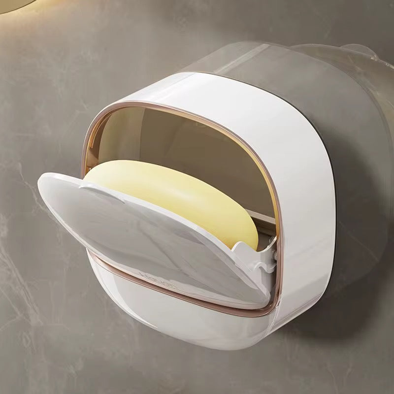 Wall-Mounted Self-Draining Soap Holder | Waterproof Soap Storage Box with Dust Cover