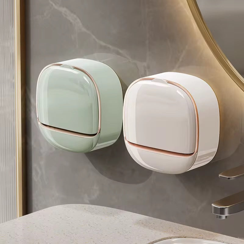 Wall-Mounted Self-Draining Soap Holder | Waterproof Soap Storage Box with Dust Cover