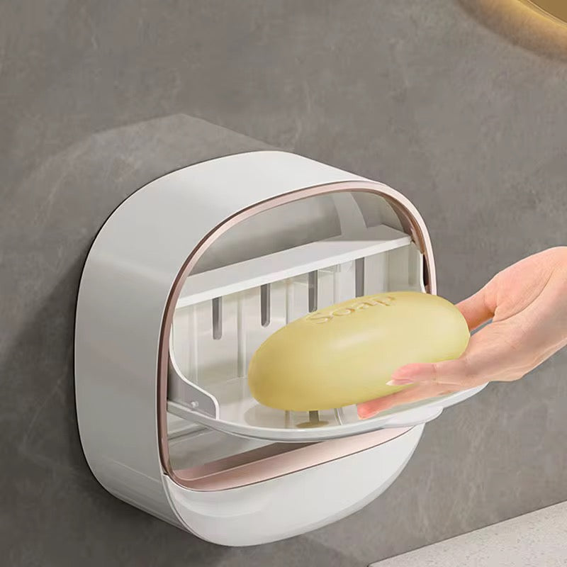 Wall-Mounted Self-Draining Soap Holder | Waterproof Soap Storage Box with Dust Cover