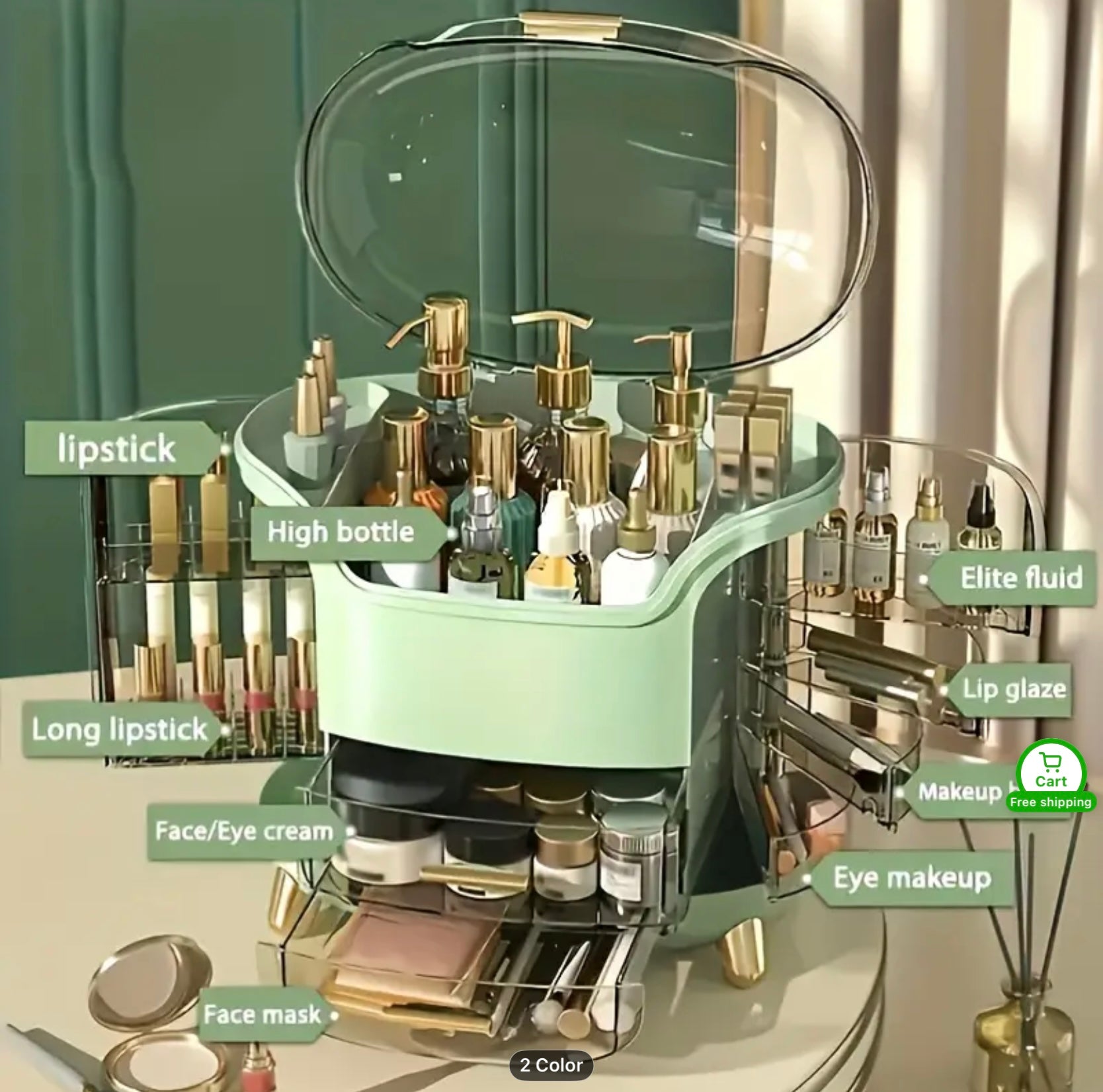 Large Capacity Cosmetic Storage Organizer with Lid,Drawer and Compartments.