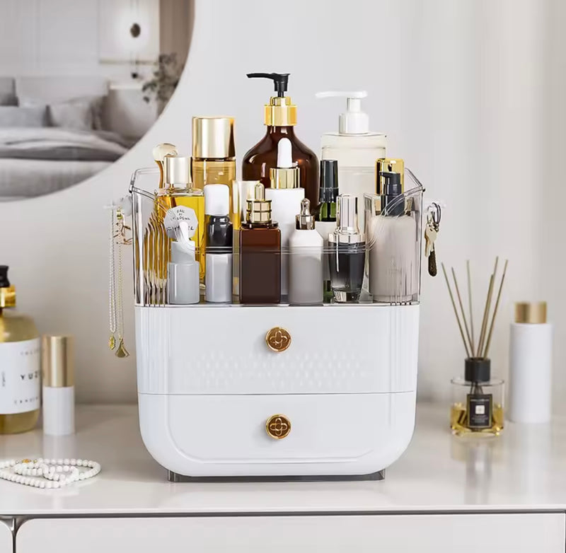 Luxury Makeup & Skincare Organizer with 2 Drawers | Large Capacity Vanity Storage Box