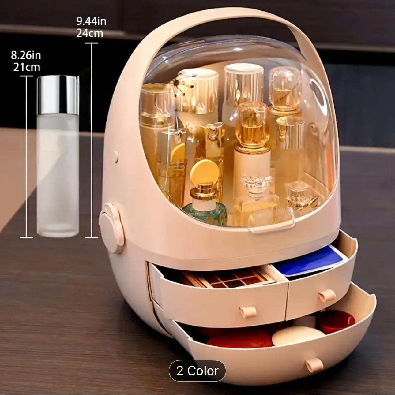 Desktop Cosmetic Storage Display Cases with Drawer and Transparent Lid Makeup Organizer