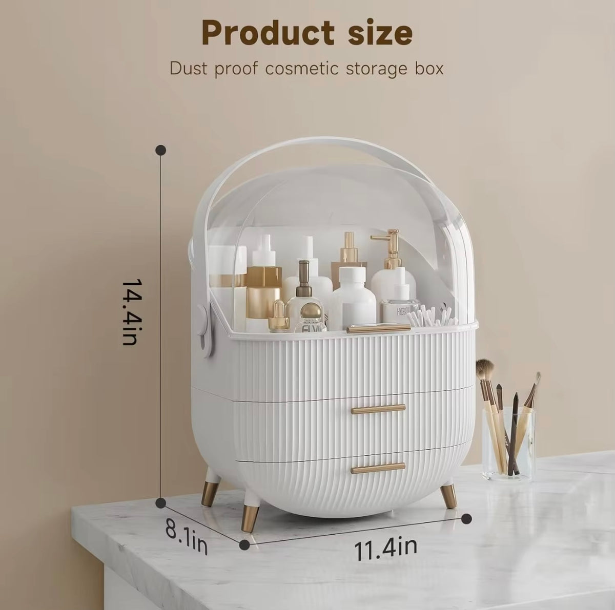 Cosmetic Storage Box, with 2 Drawers and Transparent Cover, Skin Care Storage Box.