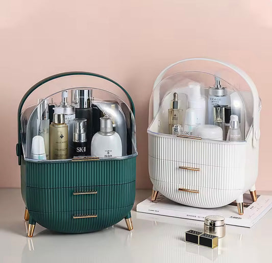 Cosmetic Storage Box, with 2 Drawers and Transparent Cover, Skin Care Storage Box.