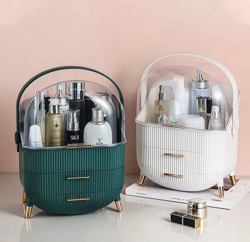Cosmetic Storage Box, with 2 Drawers and Transparent Cover, Skin Care Storage Box.