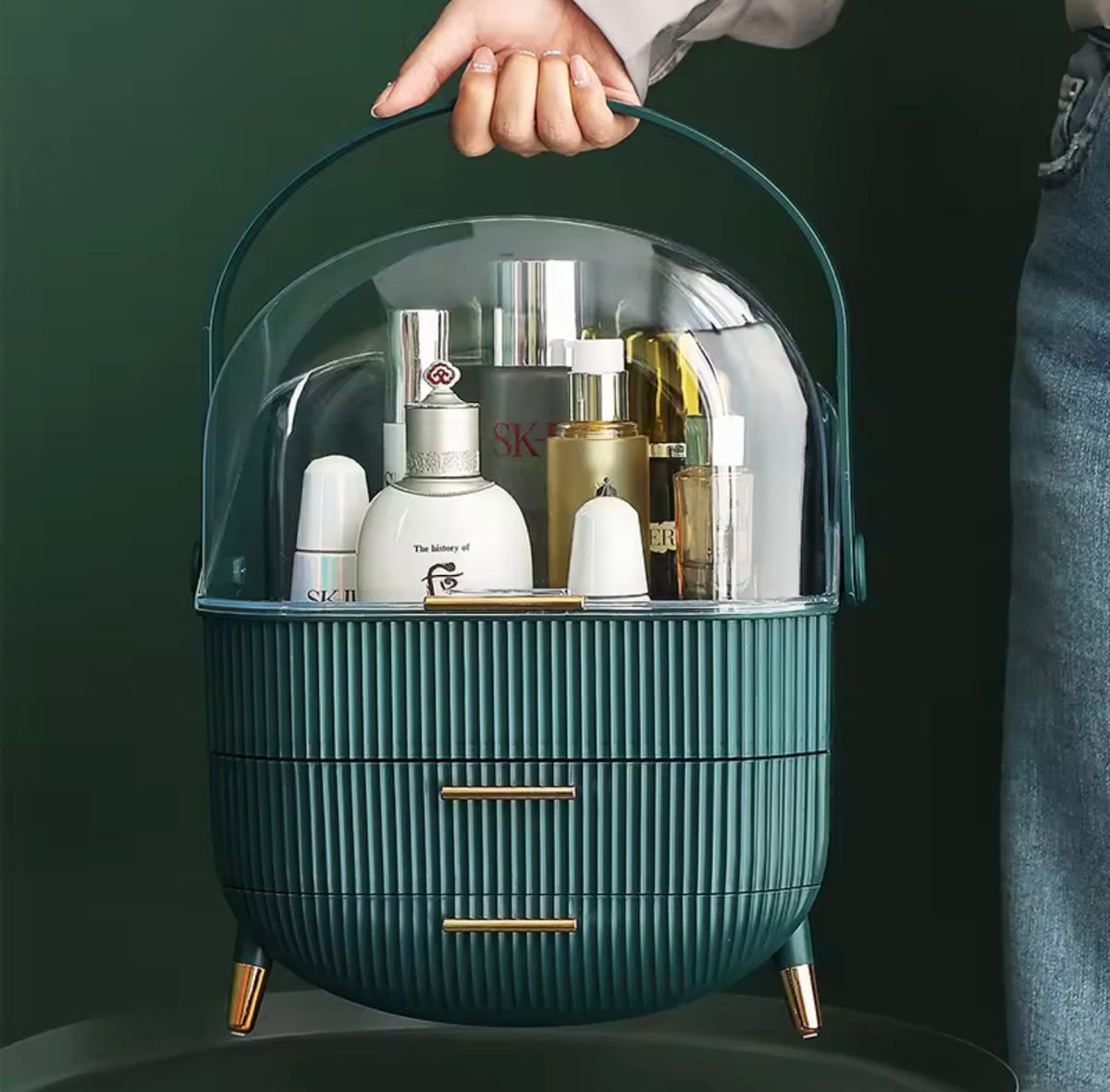 Cosmetic Storage Box, with 2 Drawers and Transparent Cover, Skin Care Storage Box.