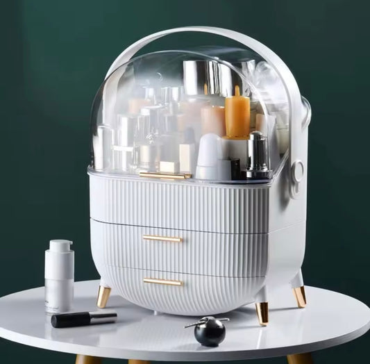 Cosmetic Storage Box, with 2 Drawers and Transparent Cover, Skin Care Storage Box.