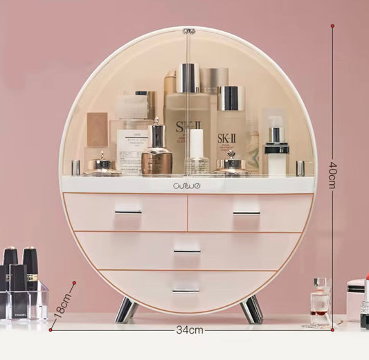 Transparent Double Door Cosmetic Storage Box, Dustproof Display ,Case Drawer Style Vanity