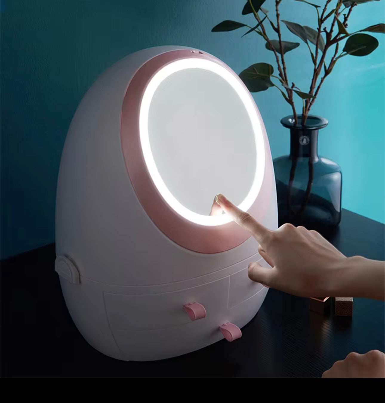 Egg Shape Large Storage Space for Makeup Tools Wth LED Smart Sensor ,Switch Mirror with LED Light for Beauty