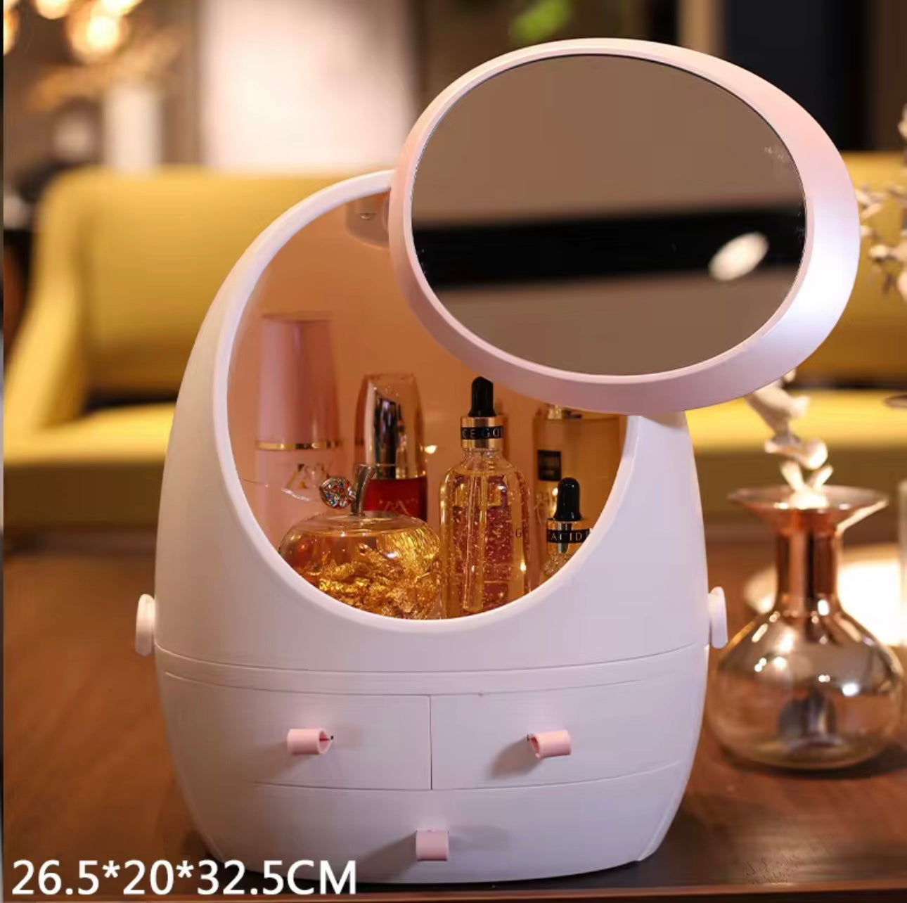 Egg Shape Large Storage Space for Makeup Tools Wth LED Smart Sensor ,Switch Mirror with LED Light for Beauty