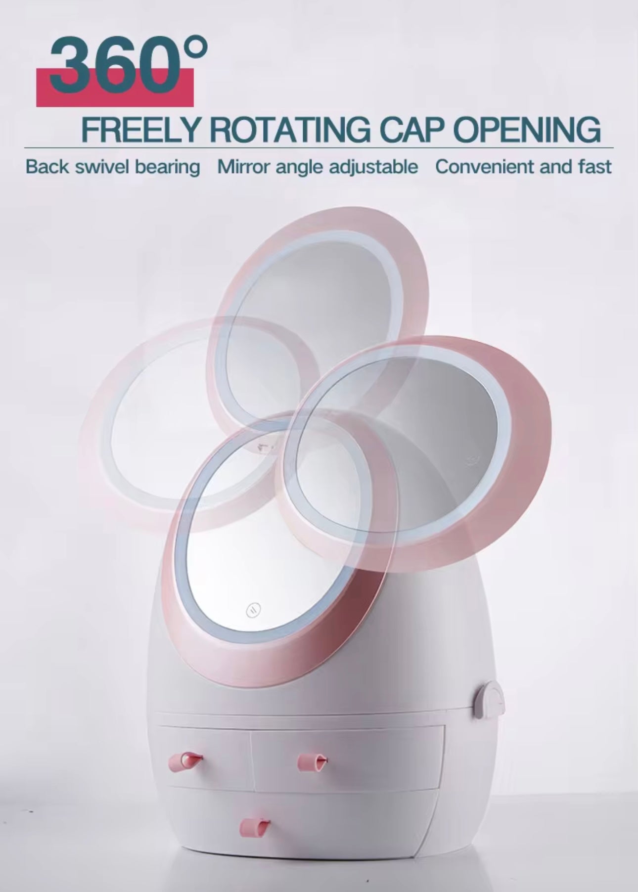 Egg Shape Large Storage Space for Makeup Tools Wth LED Smart Sensor ,Switch Mirror with LED Light for Beauty