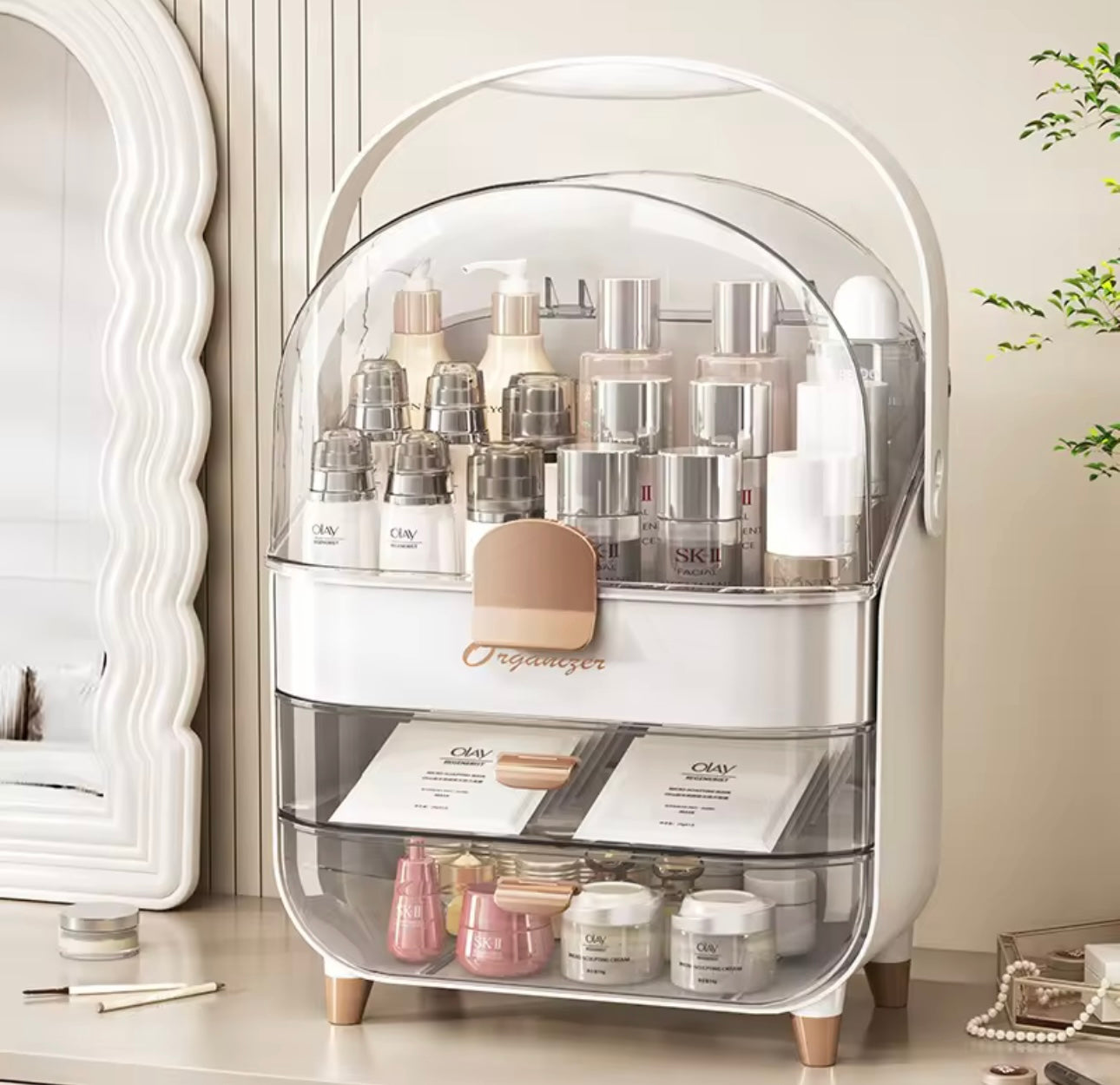 Large-Capacity Makeup Organizer with Lid - Dustproof Desktop Cosmetic Storage Drawer for Skincare & Beauty Products