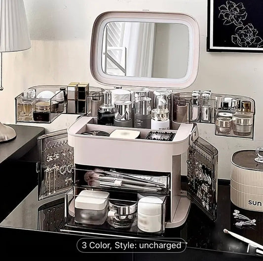 Large Capacity Makeup Organizer with Mirror , Cosmetic Storage Box and Jewellery Storage Box-Dustproof Design with Drawers & Compartments.