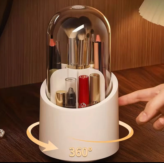 360  Rotating Makeup Brush Organizer with Transparent Lid.