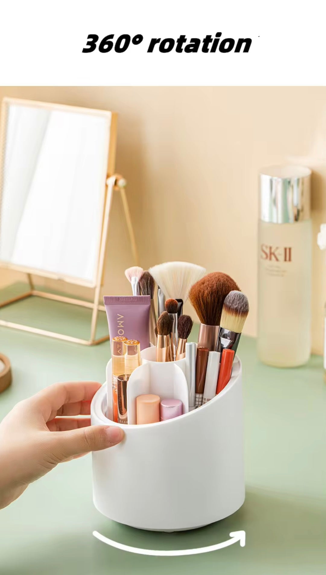 360  Rotating Makeup Brush Organizer with Transparent Lid.