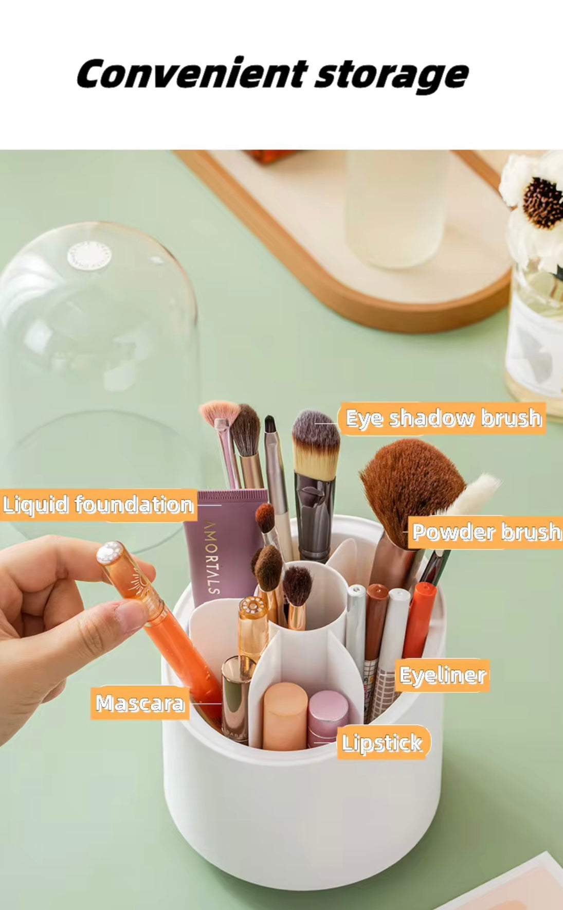 360  Rotating Makeup Brush Organizer with Transparent Lid.