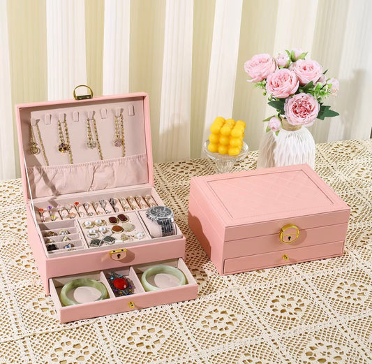 Two-Tier Jewelry Box with Drawer, Large Capacity for Storing and Displaying Earrings, Rings, Necklaces, Beaded Accessories