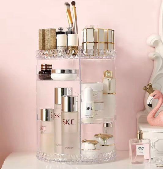 3-Tier Transparent Cosmetic Organizer - Stand for Brushes, Lipstick, Perfume, Nail Polish.
