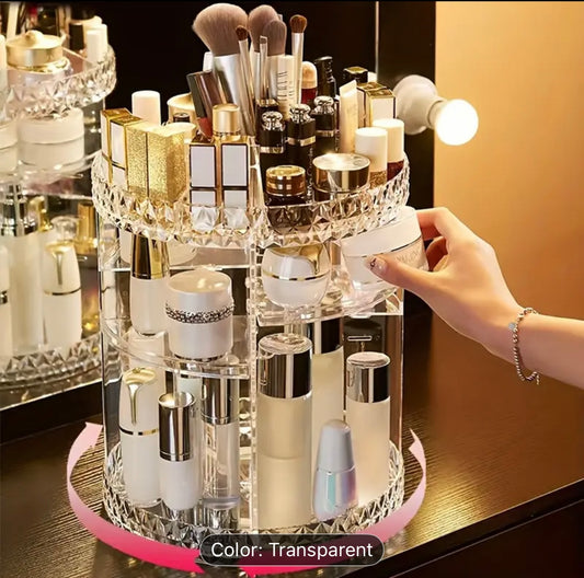 3-Tier Transparent Cosmetic Organizer - Stand for Brushes, Lipstick, Perfume, Nail Polish.
