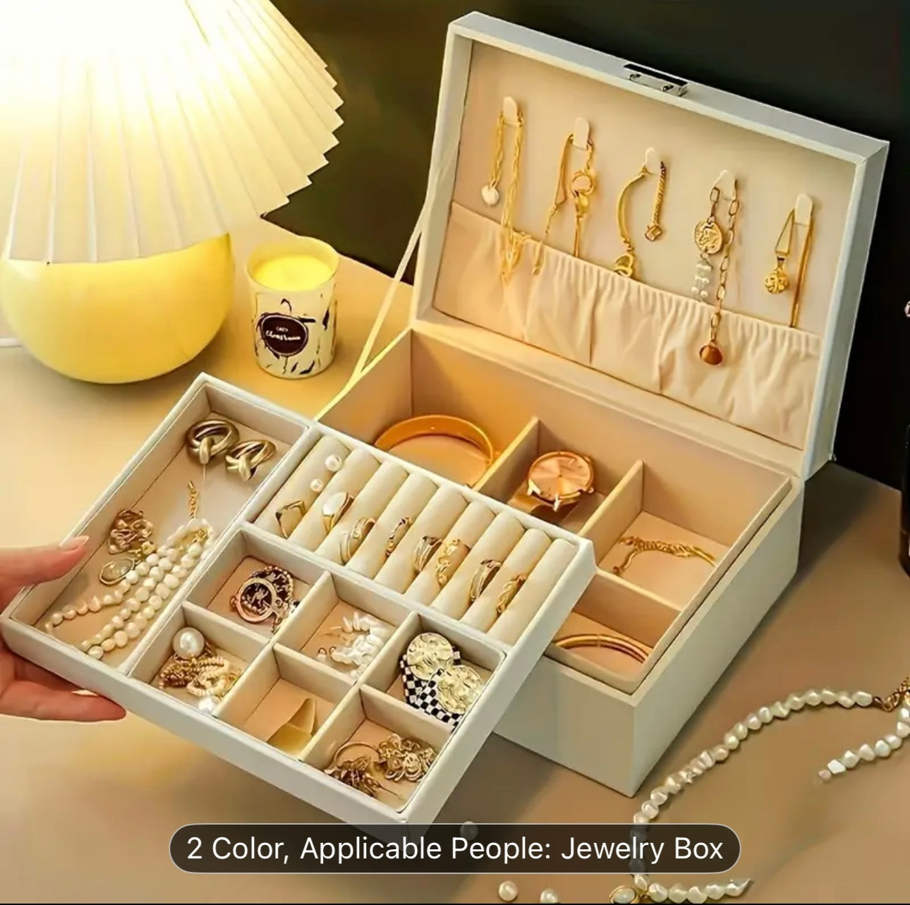 Elegant Vintage Leather Jewelry Box with Key Lock - Double Layer Multi-Purpose Storage for Earrings, Bracelets, Rings, Necklaces