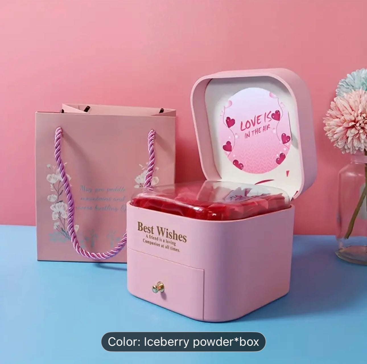 Rose Flower Round Square Gift Box, Artificial Rose Flower Jewelry Gift Box with Drawer, New Year Gift/Valentine'S Day Gift/Anniversary/Mother'S Day/Birthday Gift