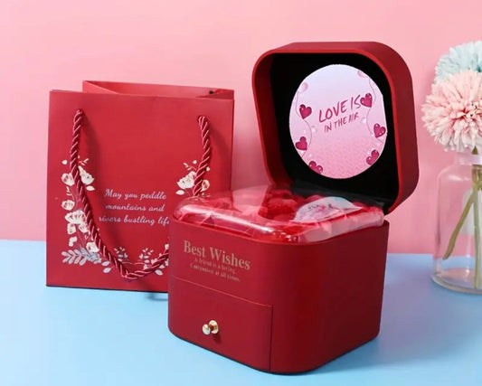 Rose Flower Round Square Gift Box, Artificial Rose Flower Jewelry Gift Box with Drawer, New Year Gift/Valentine'S Day Gift/Anniversary/Mother'S Day/Birthday Gift