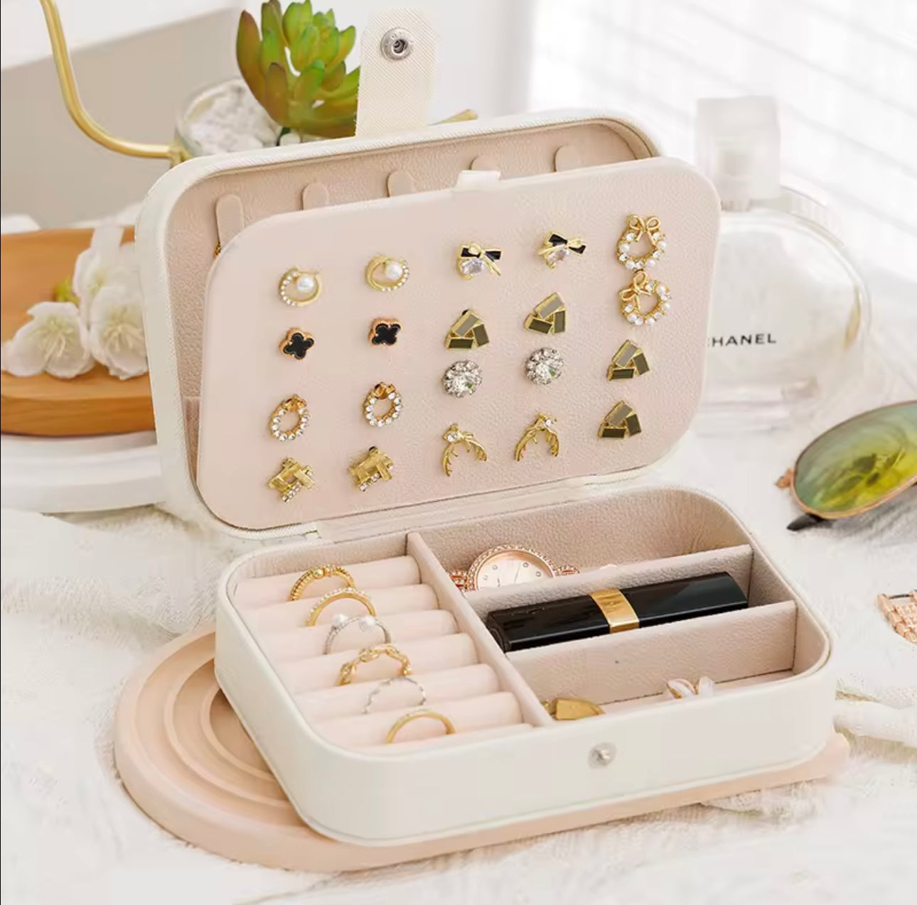 Mini Leather Jewelry Organizer Case - Travel Pouch for Earrings, Necklaces, Rings