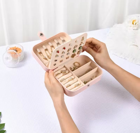Mini Leather Jewelry Organizer Case - Travel Pouch for Earrings, Necklaces, Rings