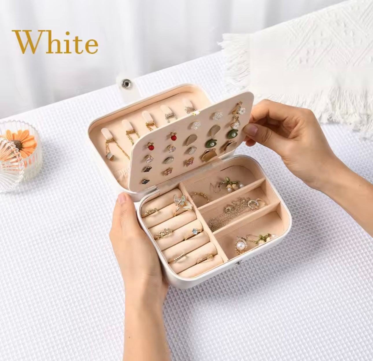 Mini Leather Jewelry Organizer Case - Travel Pouch for Earrings, Necklaces, Rings