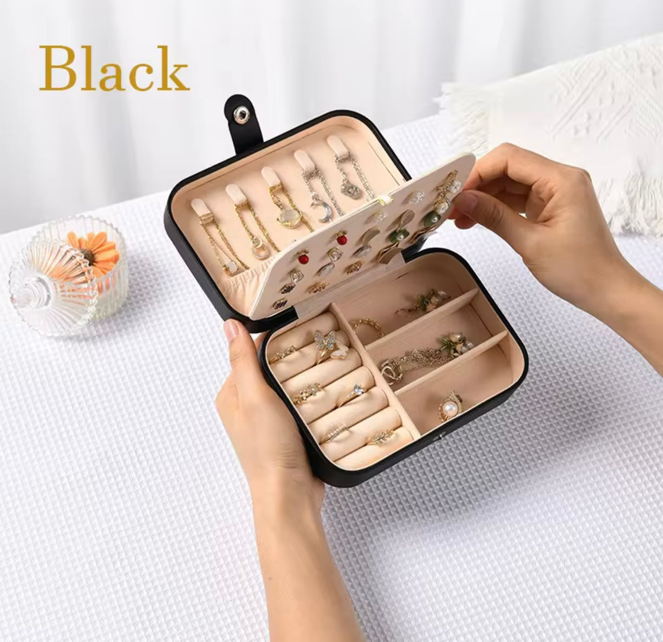 Mini Leather Jewelry Organizer Case - Travel Pouch for Earrings, Necklaces, Rings