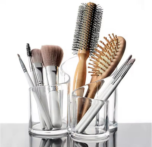 S-Shaped Clear Acrylic Makeup Organizer with 3 Compartments.