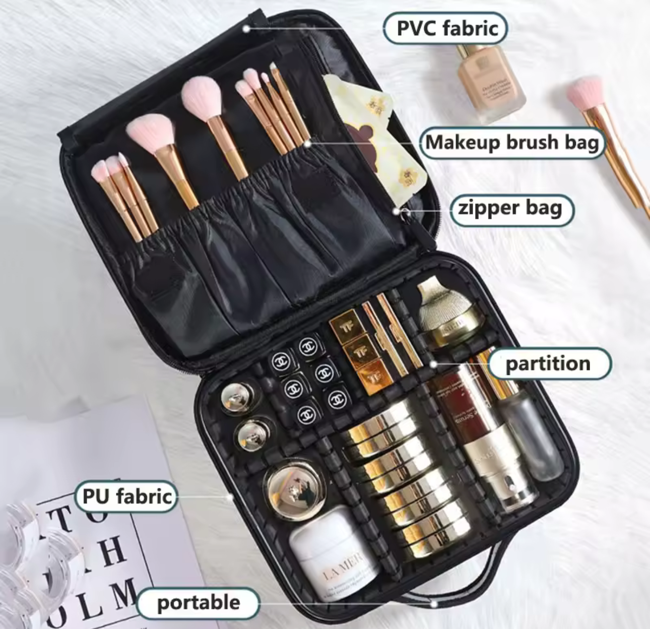 Makeup Organizer Travel case with black zipper