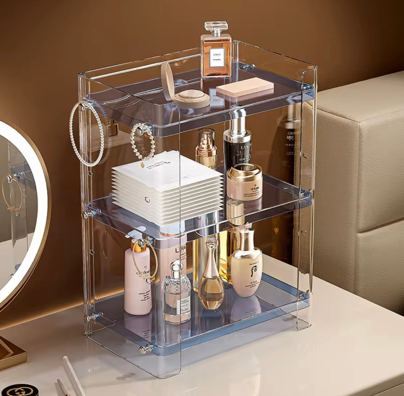 Three Layer Transparent Makeup and Cosmetic Organizer