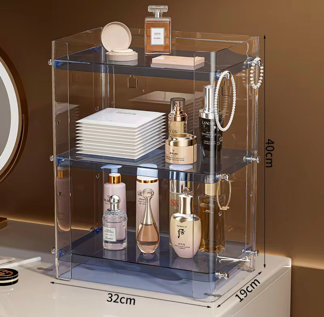 Three Layer Transparent Makeup and Cosmetic Organizer