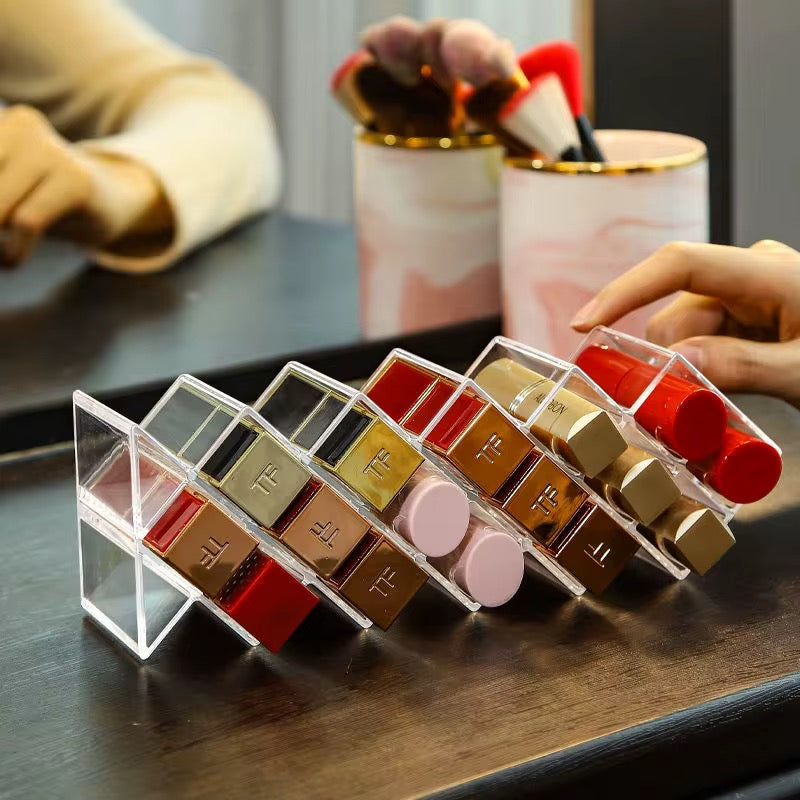 16-Compartment Clear Acrylic Lipstick Organizer – Large Capacity Makeup Storage Holder
